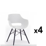 MCA FURNITURE Lot de 4 chaises scandinave REMO coque blanche piétement hêtre laque noir mat
