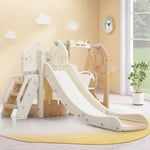 Toboggan pour enfants avec balançoire, toboggan pour enfants 5 en 1, toboggan, escalade, espace de rangement, balançoire, cadre de basket-ball,