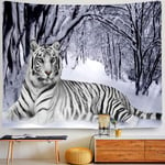 Tenture Murale Tapisserie Tigre Blanc dans La Neige Indienne Tenture Murale Tapisserie Bohème Chambre Dortoir Mur Yoga Couverture Canapé Couverture-95X75 Cm