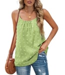 Aokosor Tank Tops for Women Summer Vests Adjustable Strap Swiss Dot Chiffon Sleeveless Shirt Green Size 6-8