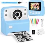 Appareil Photo Instantané,2.4"" Écran Appareil Photo Numérique Enfant,Caméra Vidéo Avec Papier D'Impression Et Carte 32Gb Stylos Colorés,Noël Anniversaire Cadeau Pour Enfant 3-10 Ans (Bleu)