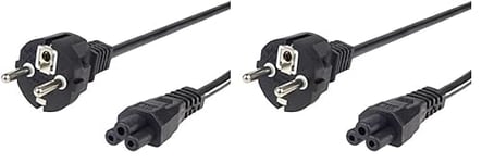 PremiumCord Câble d'alimentation Mickey Mouse 230V 2m, avec Contact de Mise à la Terre vers la Prise C5, IEC 320, Câble d'alimentation PC à 3 Broches, Noir (Lot de 2)