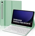 Coque Avec Clavier Pour Samsung Galaxy Tab S9fe 10.9""/S9 11"" 2023, Clavier Bluetooth Disposition Italienne Amovible Magnétique Pour Samsung Tab S9fe/S9, Vert Clair