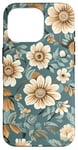 Coque pour iPhone 16 Pro Illustration de champ de marguerites bleu sarcelle et crème