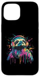 Coque pour iPhone 15 Paresseux Lover Pop Art portant des écouteurs Paresseux drôle