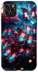 Coque pour iPhone 11 Pro Max Papillon coloré, jolis papillons bleu vif la nuit.