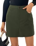 Kate Kasin Mini jupe en velours côtelé pour femme - Taille haute - Coupe ajustée - Automne et hiver - Jupe courte en velours côtelé, Vert militaire., XXL