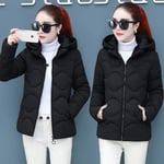 Doudoune Femme Veste À Capuche Automne Hiver Femme Courte Coton Rembourré Femmes Manteau Couleur Unie Courte Parka XL Noir