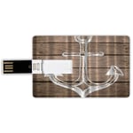 64G USB Flash Drives Credit Card Shape Anchor Nautical Hand Drawing Boating Sketch Taupe Rustic Wooden Planks Coastal Home Buoy Kids Textile Machine Washable Memory Stick Bank Card Style Brown White,O