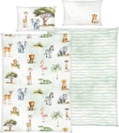 Herding babybest Linge de lit en Flanelle Safari, taie d'oreiller env. 40x60 cm, Housse de Couette env. 100x135 cm, avec Rabat hôtel et Patte de Boutonnage, 100% Coton/Flanelle