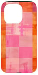 Coque pour iPhone 15 Pro Motif à carreaux vintage rose avec couleur unie orange rouille