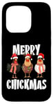 Coque pour iPhone 15 Pro Merry Chickmas Chapeau de Père Noël lumineux Motif poule