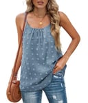 Aokosor Vests for Women Summer Tops Adjustable Strap Camisole Swiss Dot Chiffon Sleeveless Tank Blue Size 22-24