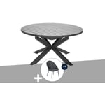 Table de jardin ronde en aluminium gris avec allonge papillon Palma avec 6 chaises Fuerte Ventura Jardiline