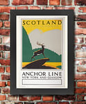 TX43 Vintage 1930's Scotland Anchor Line Scottish Railway Travel Tourism Advertisement Framed Poster Print Re-Print - A4