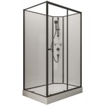 Cabine de douche intégrale avec porte coulissante, verre 5 mm, cabine de douche complète Tahiti Schulte 90 x 120 cm, paroi latérale à gauche,