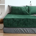 Michorinee Drap Housse en Polaire 120x200 Bonnet 30 cm Vert foncé - Toucher Cachemire - Drap de lit Flanelle Microfibre Super Chaud pour Matelas Épais