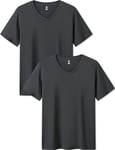 LAPASA Lot de 2 T-Shirts Homme en Micromodal Uni Manches Courtes Maillots de Corps Doux et Confortable M08 Col en V Gris L