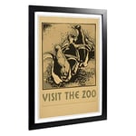 Big Box Art Framed Print of Vintage WPA Poster Visit The Zoo (1) Design | Wall Art Picture | Home Decor for Kitchen, Living Room, Bedroom, Hallway, Black, A2 / 24.5x18 Inch / 62x45cm