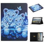 LMFULM® Case for Amazon Fire HD 8 2020 / HD 8 Plus 2020 (8.0 Inch) PU Leather Case Protective Shell Smart Case with Sleep/Wake Stand Case Flip Cover Tiger Butterfly