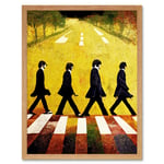 Abbey Road Abstract Stylised Beatles Boho Landscape Red And Ochre Art Print Framed Poster Wall Decor 12x16 inch