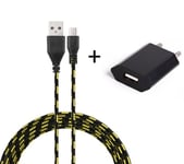 Pack Chargeur pour Manette Xbox One Smartphone Micro-USB (Cable Tresse 3m Chargeur + Prise Secteur USB) Murale Android Universe (NOIR)