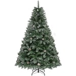 YITAHOME Sapin de Noël Artificiel 182 cm avec Neige et Pommes de pin, Environ 880 Pointes, Sapin réaliste avec Cadre Pliant et Support en métal, Montage Rapide pour Maison et magasins, 182 x Φ105 cm