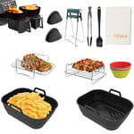 Kazaigou Air Fryer Accessories, 15 PCS Air Fryer Accessories for Ninja Dual AF400UK, AF451UK 9.5L & AF500UK, Collapsible Air Fryer Liners & Air Fryer Racks, Silicone Gloves, Cake Molds &Paper Lining