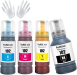 102 Encre Multipack Compatible pour Epson EcoTank ET-2750 ET-2751 ET-2756 ET-2850 ET-2851 ET-2856 ET-3700 ET-3750 ET-3850 ET-4500 ET-4700 ET-4750 ET-4850 ET-4856 ET-15000 Imprimante (BK/C/M/Y)