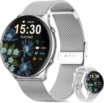 Montre Connectée Femme Ronde Avec Tension Artérielle/Sommeil Moniteur/Cycle Menstruel/Fréquence Cardiaque/Podometre,1,39"" Smartwatch Avec Appel Bluetooth Pour Ios Android (Argenté)