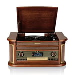 Tourne-Disque Roadstar HIF-1996D+BT - 33/45/78 Tr/Min, Radio Dab+/FM, CD/CDR/CDRW/CD-MP3, Cassette, Bluetooth, USB, rétro, Bois