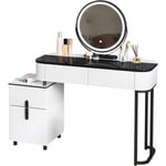 Woltu - Coiffeuse avec Miroir led 100x40x125 cm, Table de Maquillage avec Plateau en Verre Trempé, Coiffeuse Moderne Assemblage Flexible, Blanc+Noir