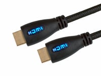 Quality 5m HDMI Cable with Blue LED Light - 4K Res Gold Plated & Braided Sleeve