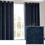 Yard Heavy Chenille Velvet Eyelet Curtains - 2 Panels - Width x Drop - 168 x 137cm (66 x 54) - Navy