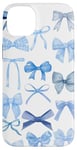 Coque pour iPhone 14 Plus Esthétique Bleu Rubans et Nœuds Aquarelle Douce Fille