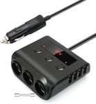 Chargeur De Voiture 3 Prises Multiprise Allume Cigare 24V/12V Usb Chargeur De Voiture Adaptateur Multiple Splitter Voltmètre Interrupteur 4 Ports Usb Pour Gps Dash Cam Tablette Téléphone