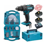 Perceuse visseuse à percussion Makita 18V 62Nm DHP482 + 2 batt 5 Ah + coffret 71 accessoires perçage vissage D-47145