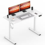 FitStand 120x60cm Electric Standing Desk, Sit Stand Desk Height Adjustable Desk Computer Desk With Hooks, Child Lock, Memory Function, Suitable For Office And Home - White