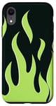 Coque pour iPhone XR Motif flammes vert citron, fond noir