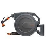 Giraffe Tools Retractable Hose Reel Wall Mounted, 35+2m Garden Hose Reel, 180° Pivotal with 7 in 1 Spray Nozzle, Grey