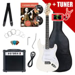 Pack Guitare Electrique Strat Single Coil Set Amplificateur Sac Accordeur Blanc