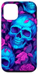 Coque pour iPhone 15 Violet Rose Halloween Crâne Bleu Roses Femmes Fille