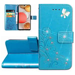 LEMAXELERS Coque Oppo A57 5G 2022,Portefeuille Etui Housse pour Oppo A57 5G 2022 Coque Gaufrage Paillette Bling Clover Papillon Fleur PU Cuir Flip Wallet Coquille pour Oppo A57 5G 2022,Clover Blue