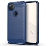 PIXFAB For Google Pixel 4A Case, [Slim Fit] Shockproof Brushed Carbon Fibre [Protective Case] Cover, Gel Rubber Phone Case Cover For Google Pixel 4A - Blue