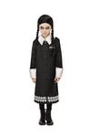 Smiffys The Addams Family Wednesday Child Costume, Black Dress with Skull Pattern and Wig, Officially Licensed Wednesday Addams Costume, Great for Halloween and Themed Events