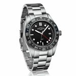 ROTARY GB03014/04 GMT Henley Men's Silver Bracelet Black Dial & Date Watch NEW