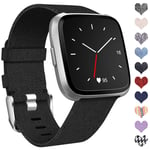 Ouwegaga Compatible with Fitbit Versa Strap/Fitbit Versa 2 Strap, Woven Bands Replacement Sport Wristband Compatible with Fitbit Versa Smart Watch, Large Dark Black