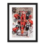 Artery8 Grand Prix Race Car Wheel Change Aerial Shot Artwork Framed Wall Art Print 18X24 Inch