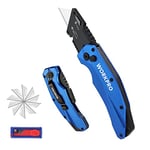 WORKPRO Cutter Professionnel Pliant, Cutter Utilitaire avec Mécanisme de Changement Rapide, Cutter Bleu avec 10 Lames SK5 Supplémentaires, Idéal pour Coupe