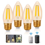 Aigostar Ampoule Connectée Alexa E27 4.5W Edison Ampoules Vintage WiFi C35 Ampoule Intelligent Retro, Compatible avec Alexa et Google Home, Dimmable 2700K-6500K, ambre 4 PCS